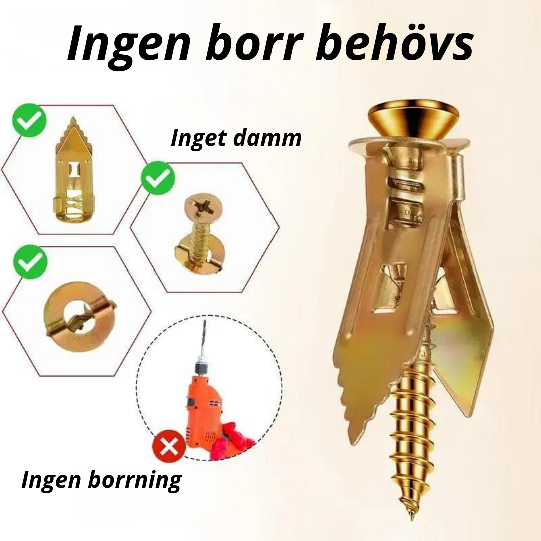 Självborrande gipsankare - Montera direkt, Utan borr