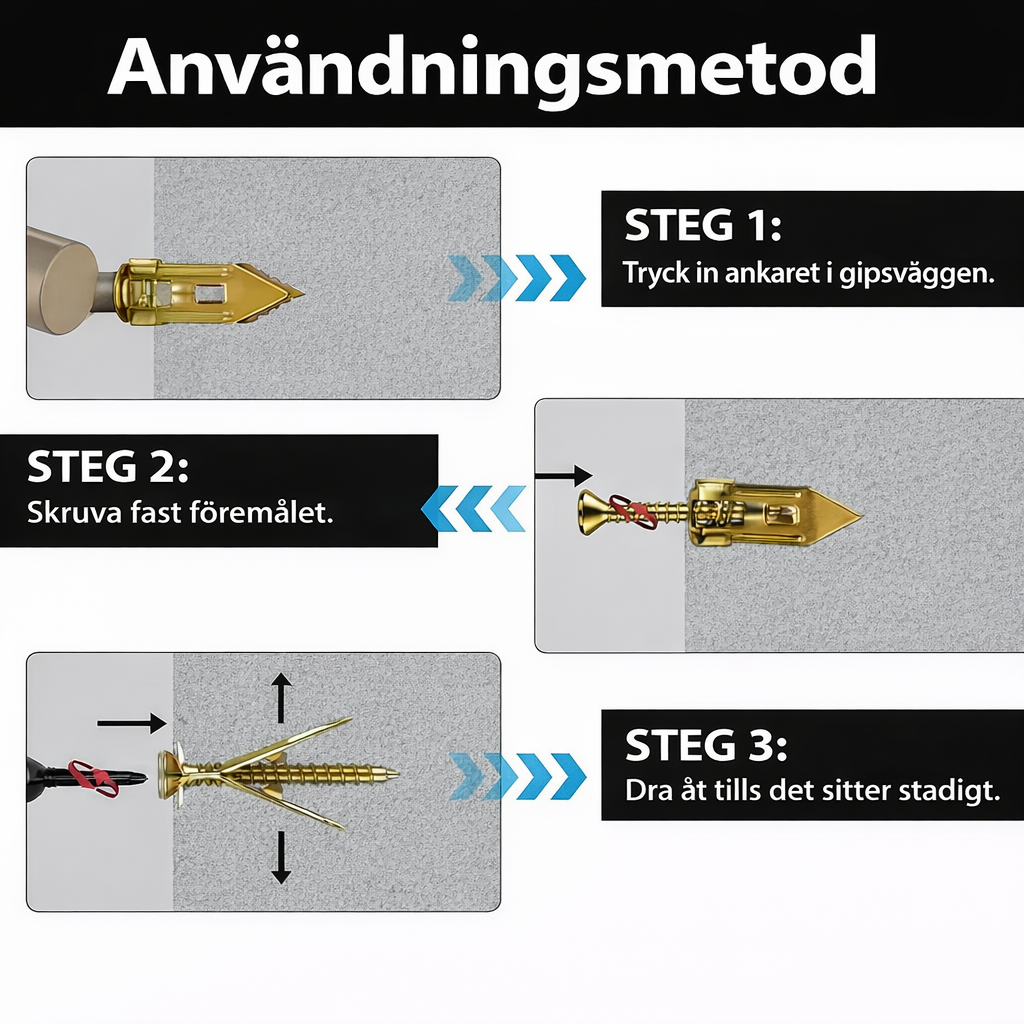 Självborrande gipsankare - Montera direkt, Utan borr